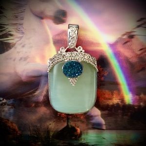 Big vintage Sajen druzy chrysoprase pendant sterling silver